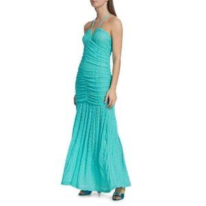 Ganni Ruched Stretch Lace Halter Maxi Dress